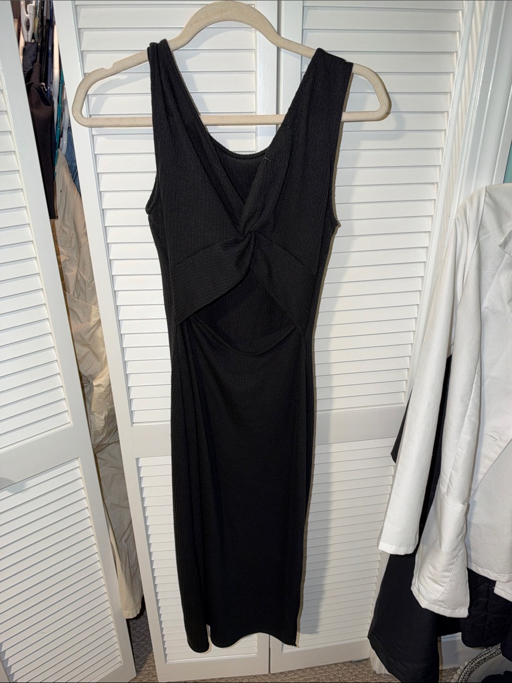 Black Twist-Front Sleeveless Midi Dress